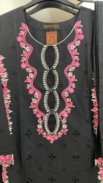 Pakistani Original Hayat Stitched Cotton Co-ords 2 Pcs _ Black 